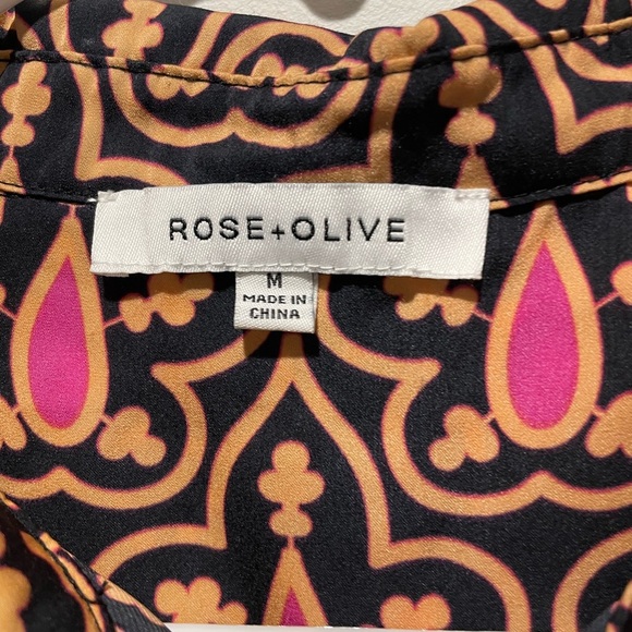Rose+Olive Designer Womens Black Gold Pink Patterned Button Down Top Size Medium - Picture 3 of 4